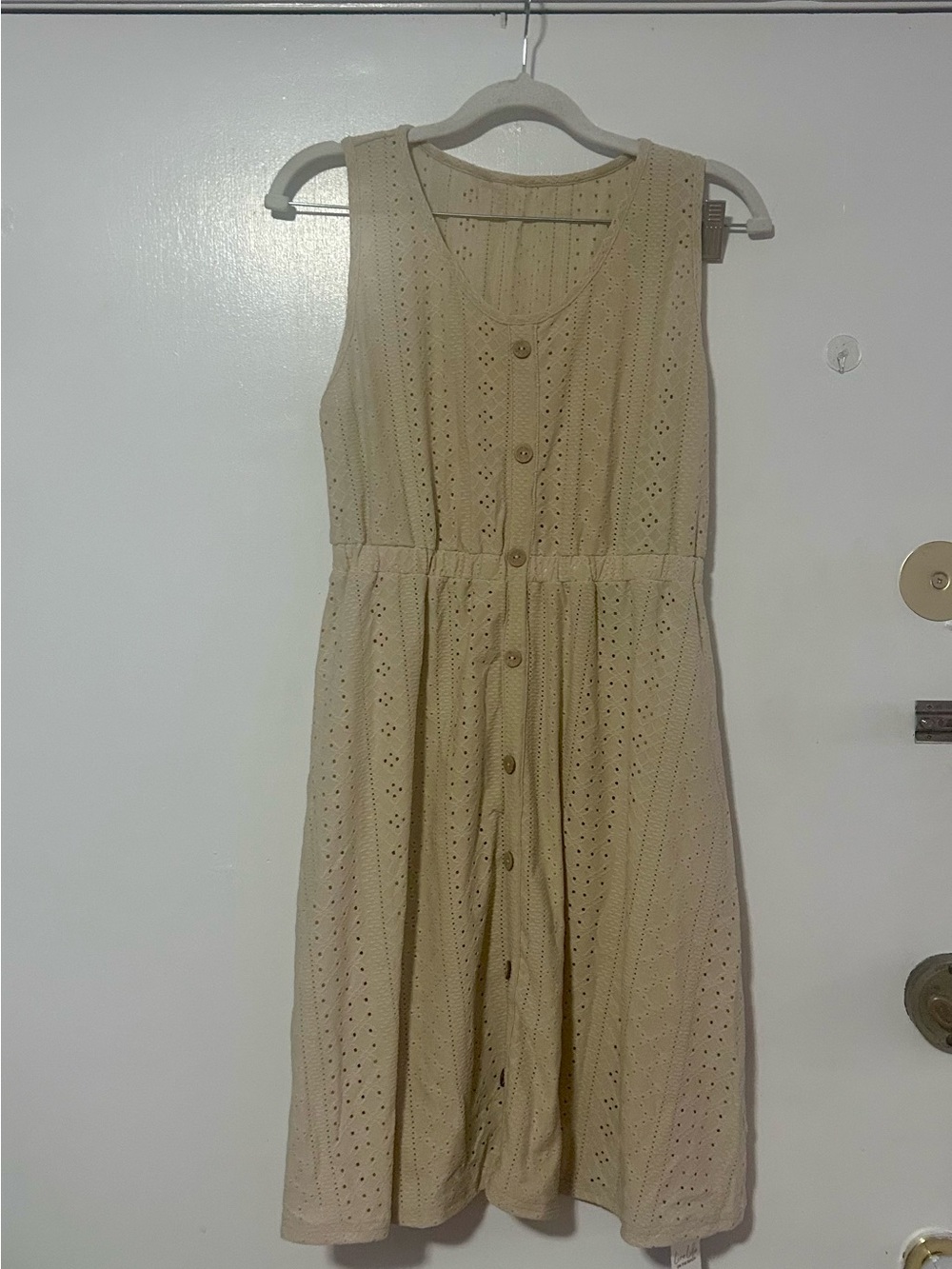 Cupshe Cream Eyelet Button-Front Midi Dress - Picture 2 of 5
